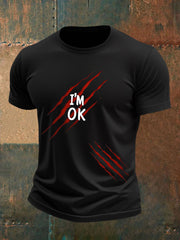 Herren Lustiges Halloween Ich bin OK Scratch Print Casual T-Shirt