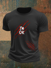 Herren Lustiges Halloween Ich bin OK Scratch Print Casual T-Shirt