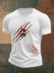 Herren Lustiges Halloween Ich bin OK Scratch Print Casual T-Shirt