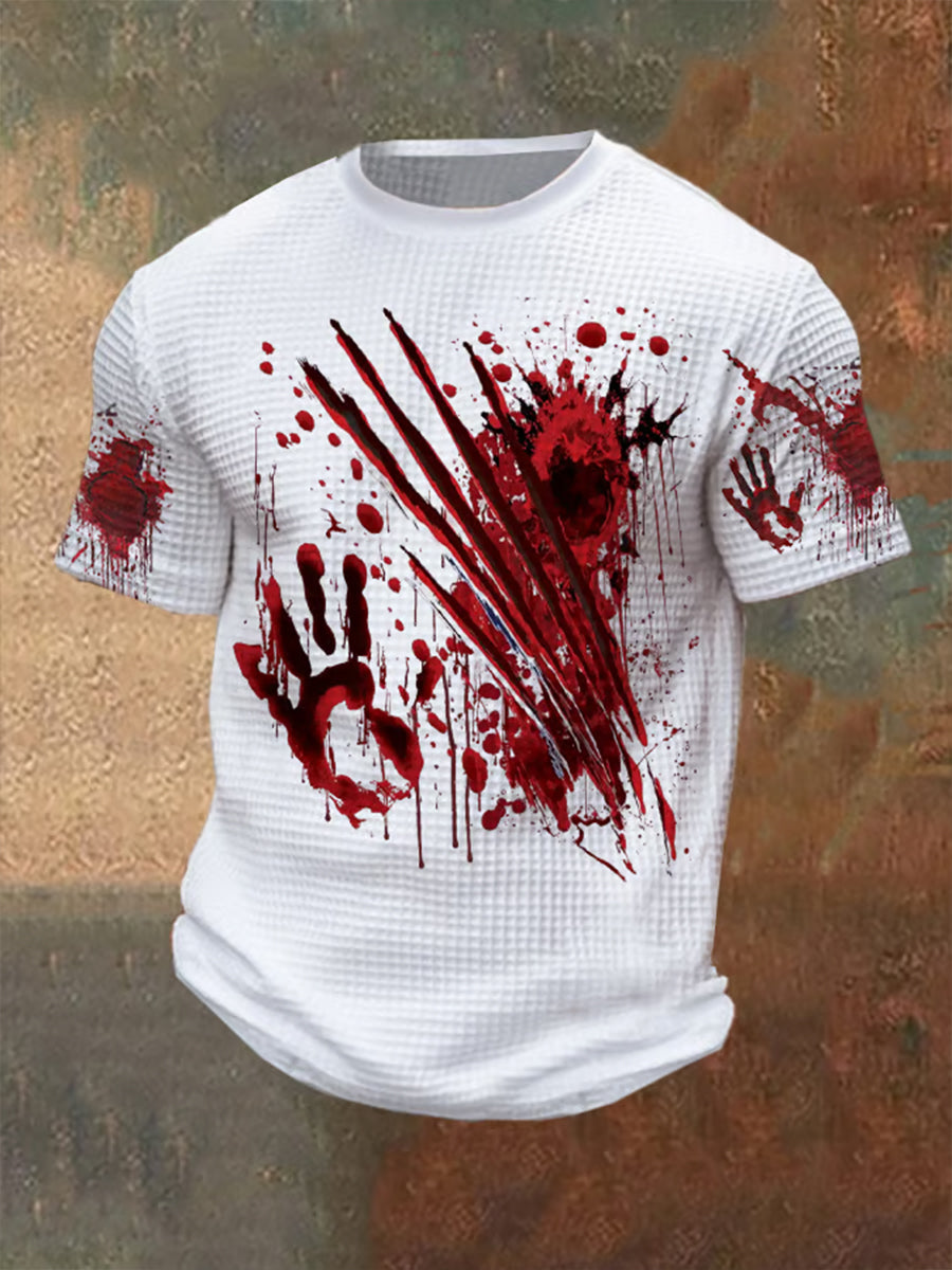 Herren-Kurzarm-T-Shirt mit blutfleckigem Aufdruck für Halloween