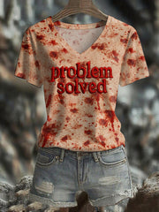 Lustiges Halloween-Problem für Frauen Blut beflecktes, lässiges V-Ausschnitt-T-Shirt