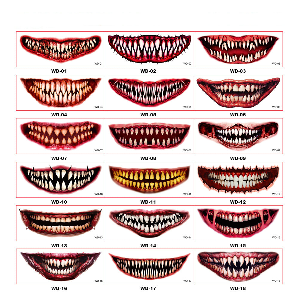 Halloween Horror Big Mouth Thriller Make-up Aufkleber (1 Set von 18 Bildern)
