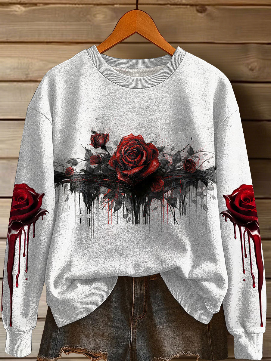 Frauen Halloween Gothic Blutrote Rose Sweatshirt