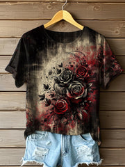 Frauen Halloween Blutrote Rose T-Shirt