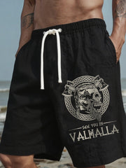 Herren-Shorts aus Leinen mit Viking-Print