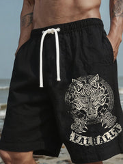 Herren-Shorts aus Leinen mit Viking-Print