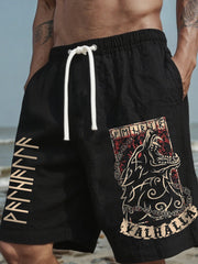 Herren-Shorts aus Leinen mit Viking-Print