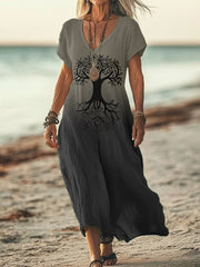 Damen Viking Life Of Tree Art Leinen druck lässiges Maxi kleid