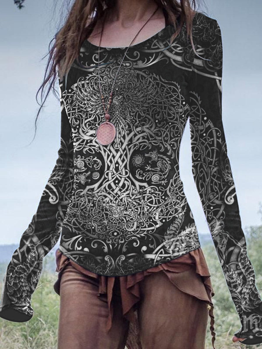 Frauen Vintage Viking Keltischer Knoten Kunst Baumwoll top
