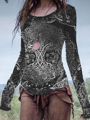 Frauen Vintage Viking Keltischer Knoten Kunst Baumwoll top
