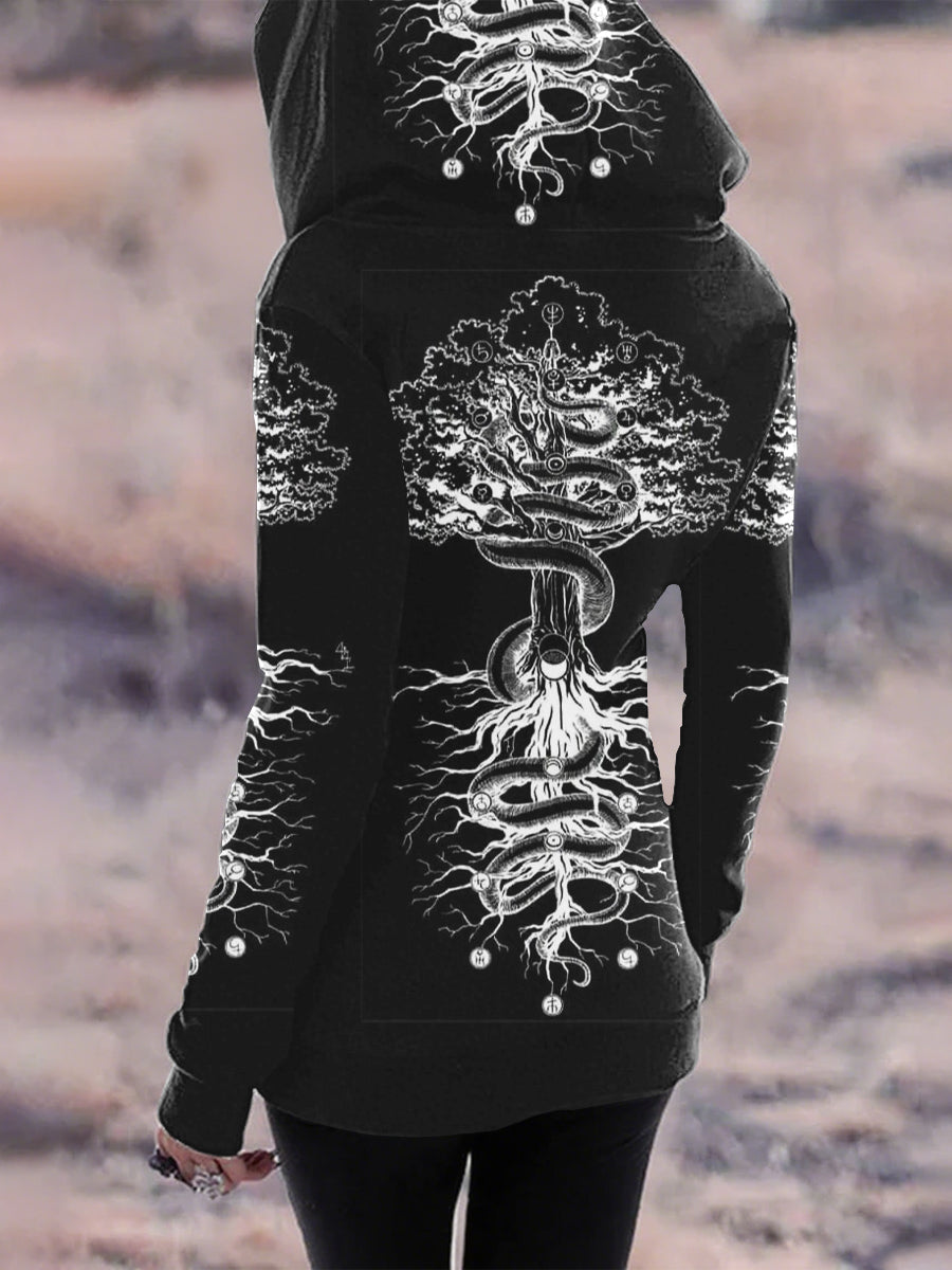 Damen Vintage Viking Keltischer Knoten Steigung Kunst lässig Lose Langarm Top