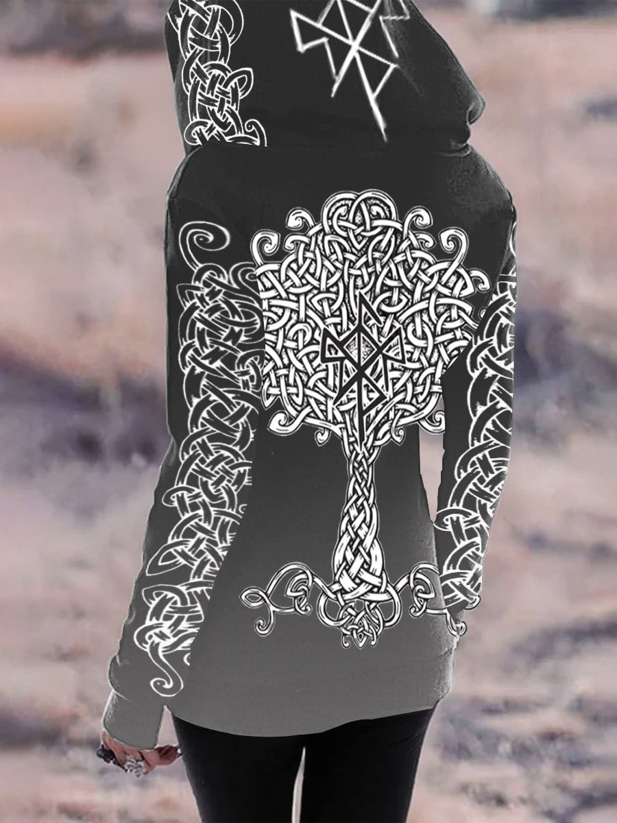 Frauen Vintage Viking Keltischer Knoten Steigung Kunst Baumwolle Hoodie