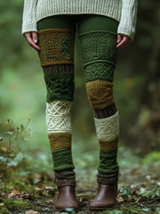 Frauen Wald Mystische Chunky Patchwork Gemütliche Strick-Leggings