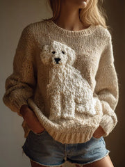 Damen Vintage Fuzzy Hund Filz Gemütliche Strick pullover