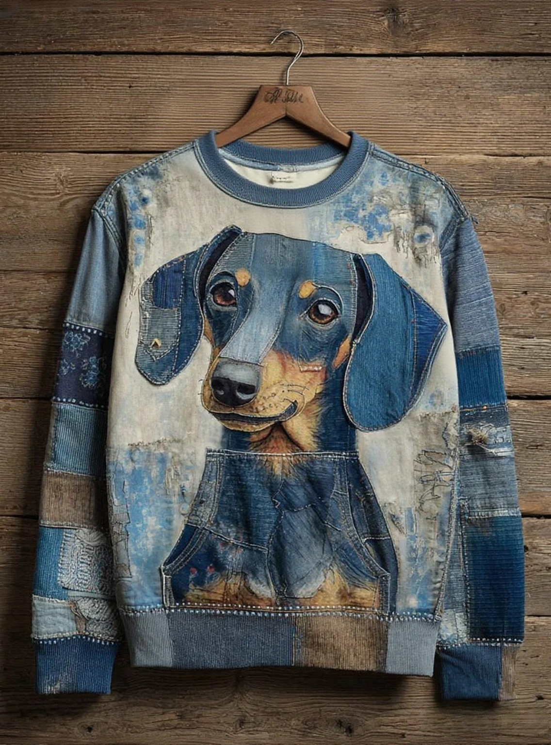 Damen-Jeans-Hunde-Print lässig Sweatshirt