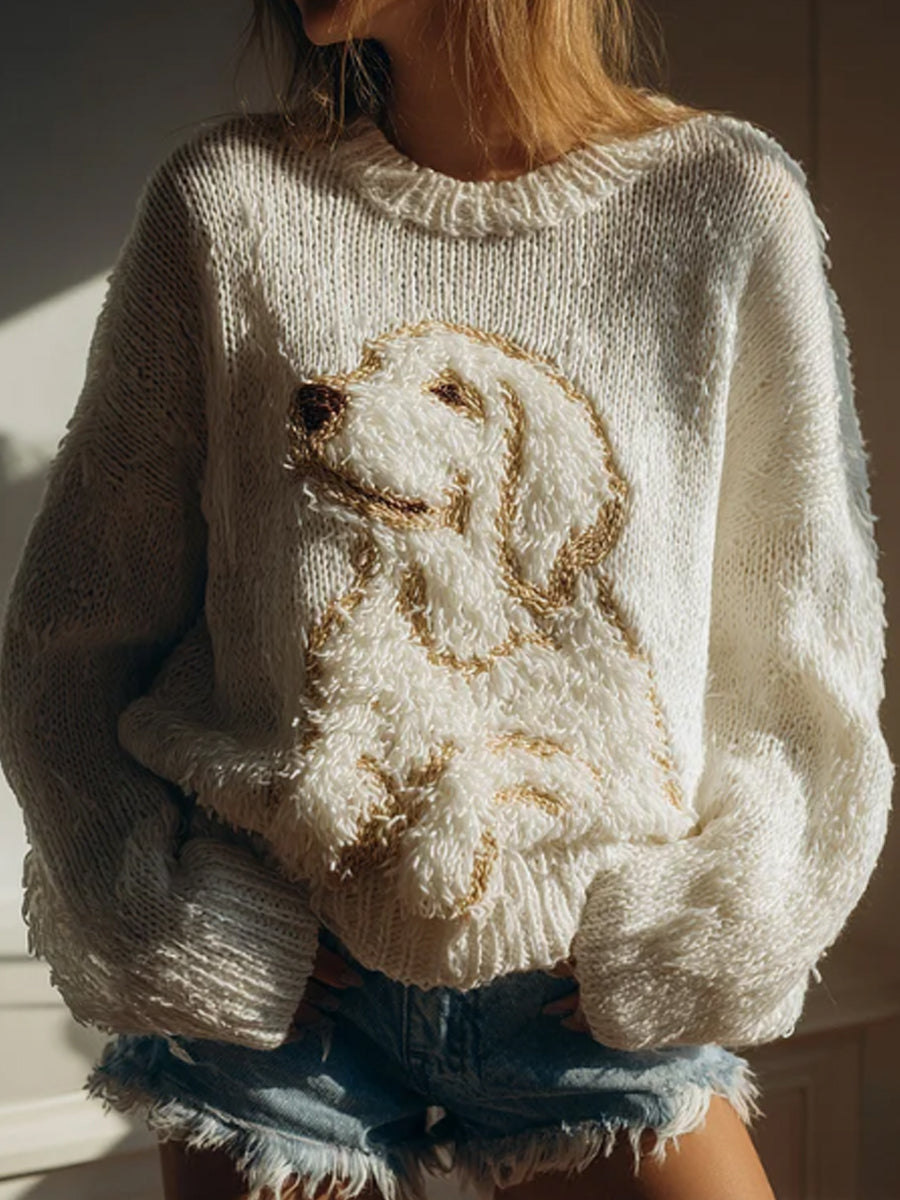 Damen Fuzzy Golden Retriever Hund Filz Gemütlicher Strick pullover