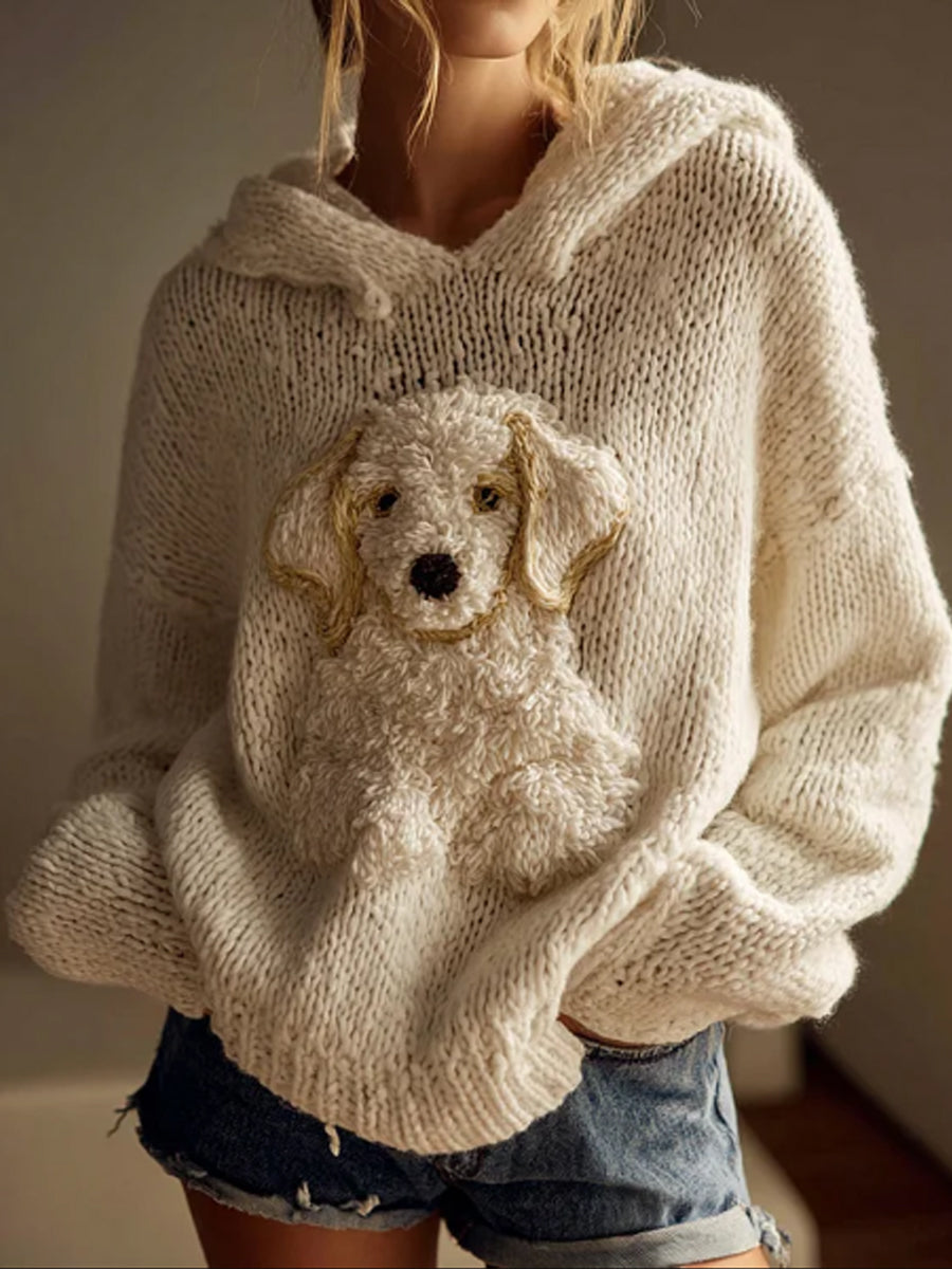 Damen Klassische Fuzzy Golden Retriever Hund Filz Gemütliche Strick-Kapuzen pullover