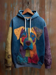 Vintage Patchwork Hunde druck Kunst Casual Hoodie