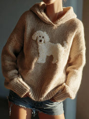 Frauen klassische Fuzzy Pudel Hund Filz Gemütliche Strick-Kapuzen pullover