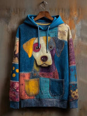 Vintage Patchwork Hunde druck Kunst Casual Hoodie