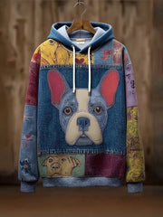 Vintage Patchwork Hunde druck Kunst Casual Hoodie
