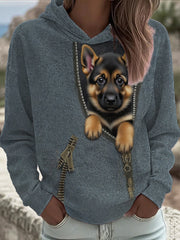 Damen Vintage Patchwork Hunde druck Kunst Casual Hoodie