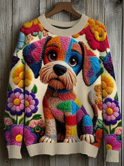 Herren Hunde blumen Imitation Pullover