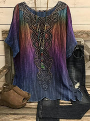 Frauen Vintage Viking Keltischer Knoten Gradient Kunst Leinen T-Shirt