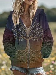 Damen Vintage Tree of Life Celtic Dick Nähte Komfortable Strick jacke mit Kapuze