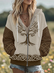 Damen Vintage Tree of Life Celtic Dick Nähte Komfortable Strick jacke mit Kapuze