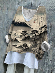 Damen japanische Kunst bedrucktes Top