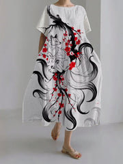 Damen japanische Kunst lässige Kurzarm kleider