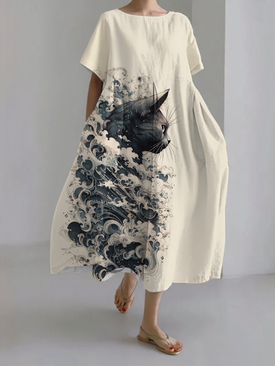 Damen japanische Kunst lässige Kurzarm kleider