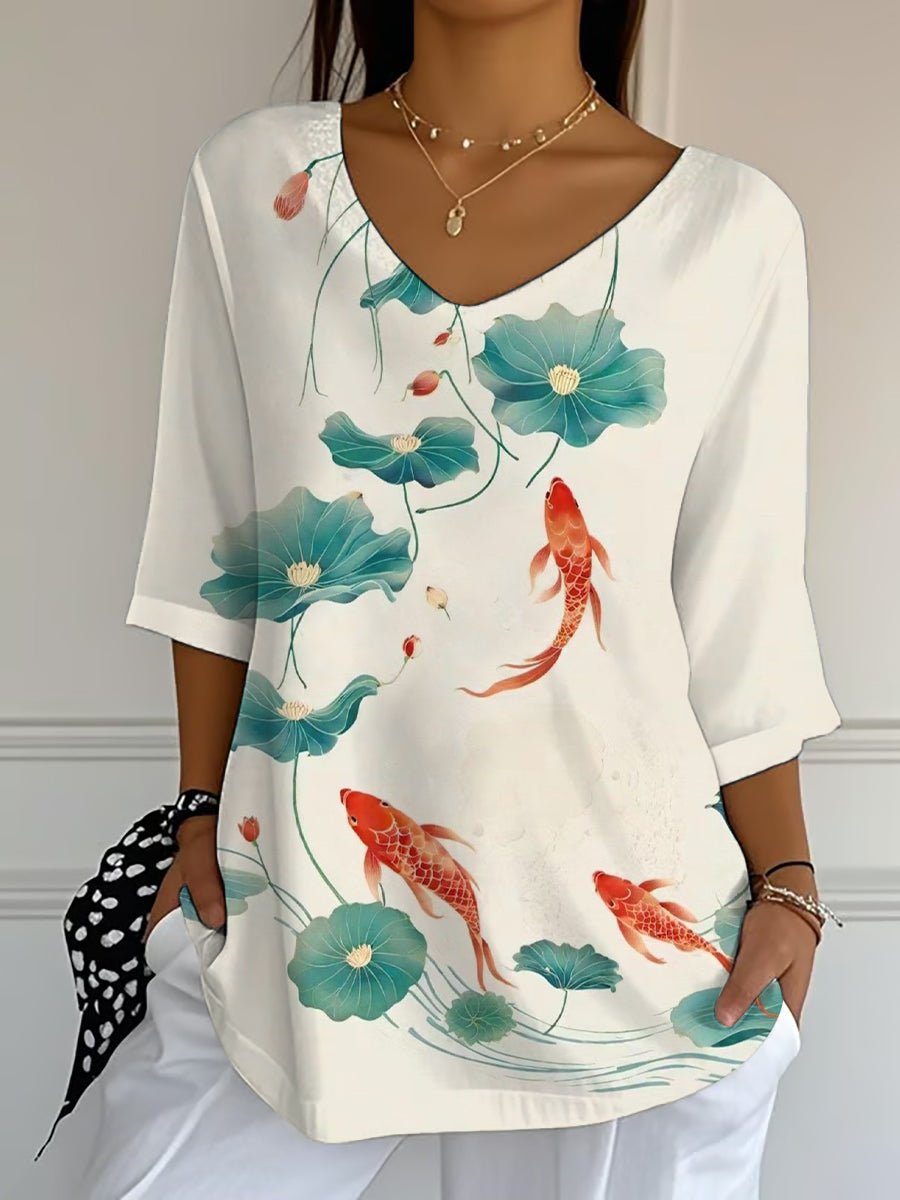 Damen japanische Kunst Casual Print Top