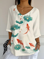 Damen japanische Kunst Casual Print Top