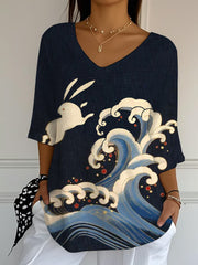 Damen japanische Kunst Casual Print Top