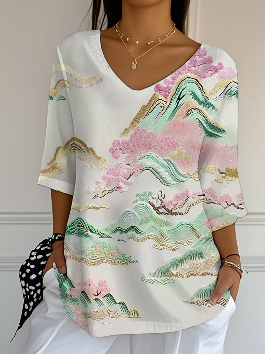 Damen japanische Kunst Casual Print Top