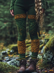 Damen Vintage keltische Kontrast farbe Gemütliche Strick leggings