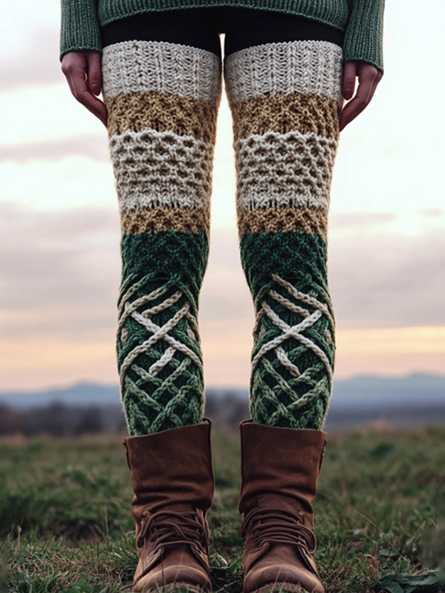 Damen Vintage St. Patrick's Gradient Geometry Gemütliche Strick leggings