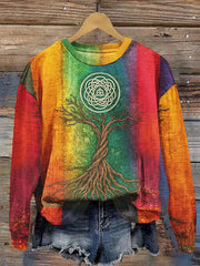 Frauen Vintage Leben des Baumes keltisches mehrfarbiges Stammes-Kunst bequemes Langarm-Top