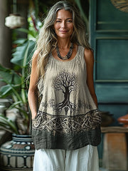 Frauen Tribal Tree of Life Baumwolle und Leinen Weste
