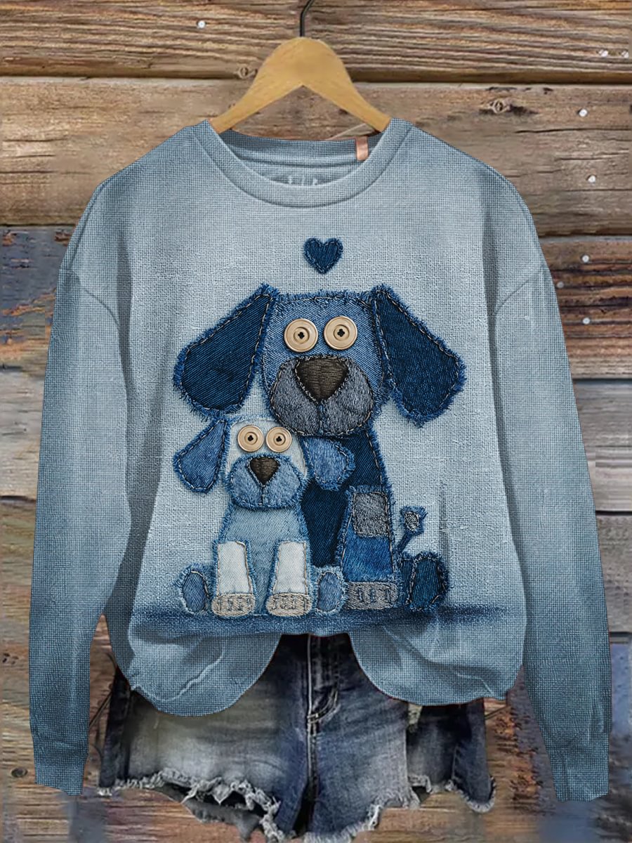 Damen-Jeans-Hunde-Print lässig Sweatshirt