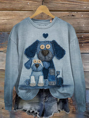 Damen-Jeans-Hunde-Print lässig Sweatshirt