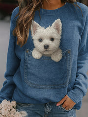 Damen-Jeans-Hunde-Print lässig Sweatshirt