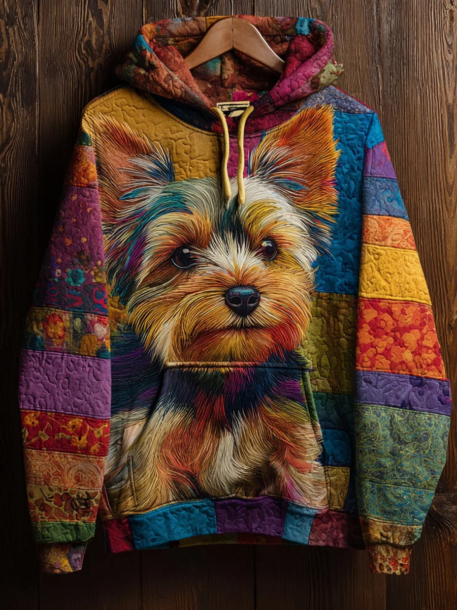 Vintage Patchwork Hunde druck Kunst Casual Hoodie