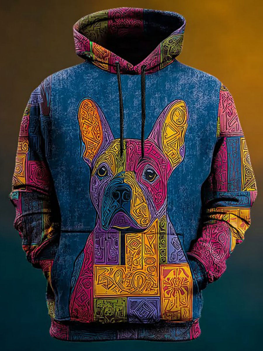 Vintage Patchwork Hunde druck Kunst Casual Hoodie