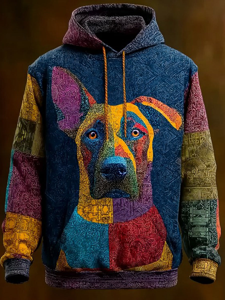 Vintage Patchwork Hunde druck Kunst Casual Hoodie