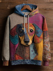 Vintage Patchwork Hunde druck Kunst Casual Hoodie