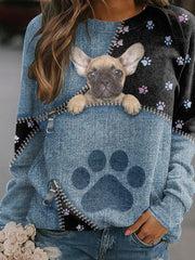Damen-Jeans-Hunde-Print lässig Sweatshirt