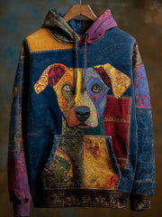 Vintage Patchwork Hunde druck Kunst Casual Hoodie